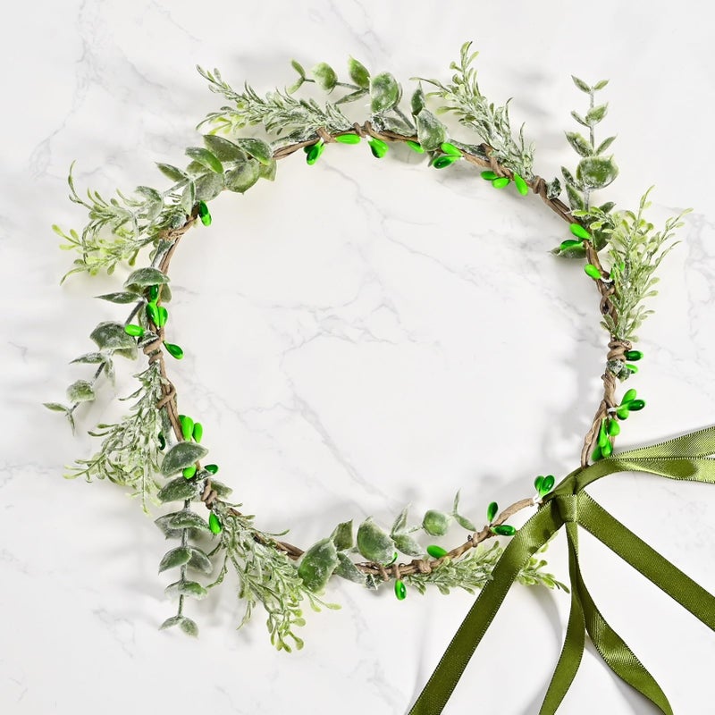 Vividsun Bridal Green Leaf flower Crown Eucalyptus Floral Headband Wedding Festivals Photo Props (Green leaf) - Image 5